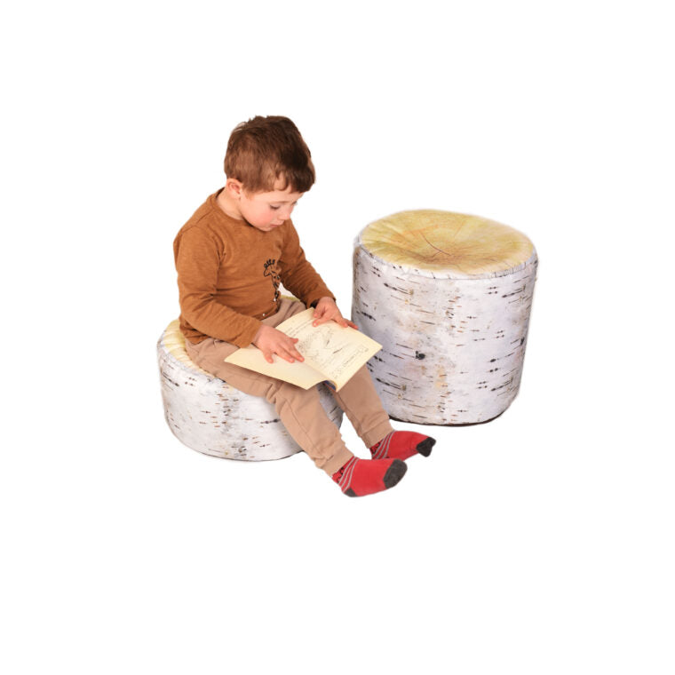 Silver Birch Tall & Short Log Stump Bean Bag Seats (Pair)