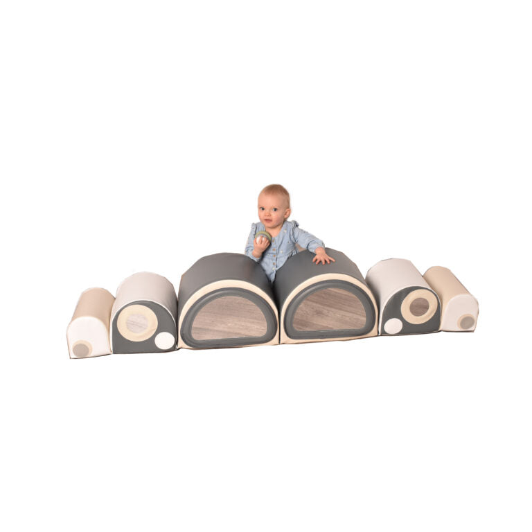 Caterpillar Mirror Bumps Soft Play Set — Brown & Cream