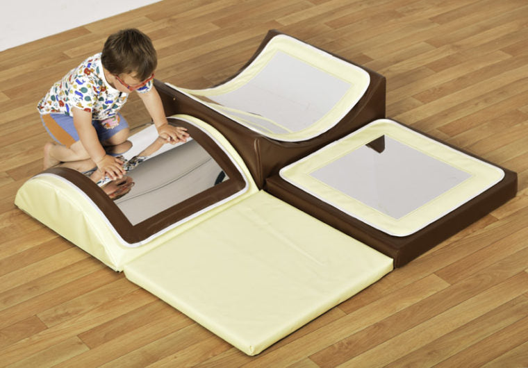 Triple Mirror Soft Play Set with Convex & Concave Mirrors — Brown & Cream
