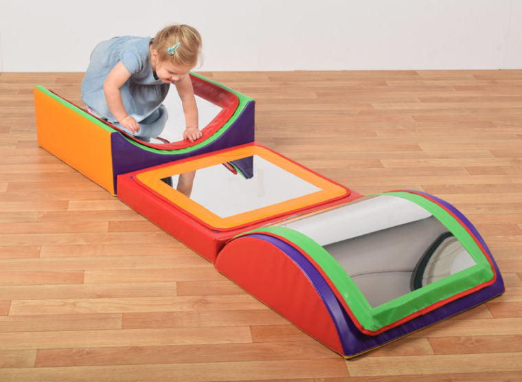 Triple Mirror Soft Play Set with Convex & Concave Mirrors — Brown & Cream