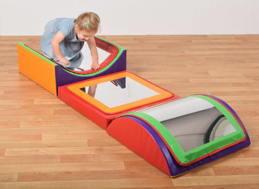 Triple Mirror Soft Play Set with Convex & Concave Mirrors — Brown & Cream
