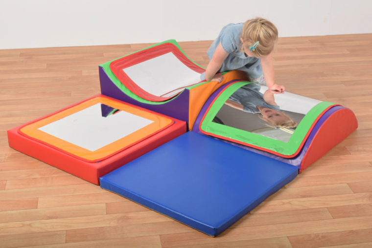 Triple Mirror Soft Play Set with Convex & Concave Mirrors — Brown & Cream