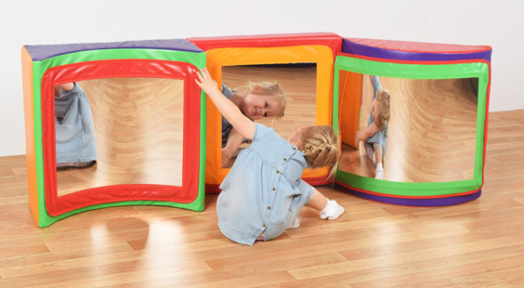 Triple Mirror Soft Play Set with Convex & Concave Mirrors — Brown & Cream
